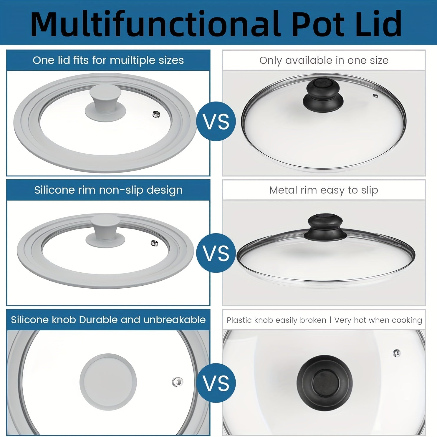 Glass Lid for Pots and Pans with Silicone Rim Dishwasher Safe Multipurpose Cookware Cover