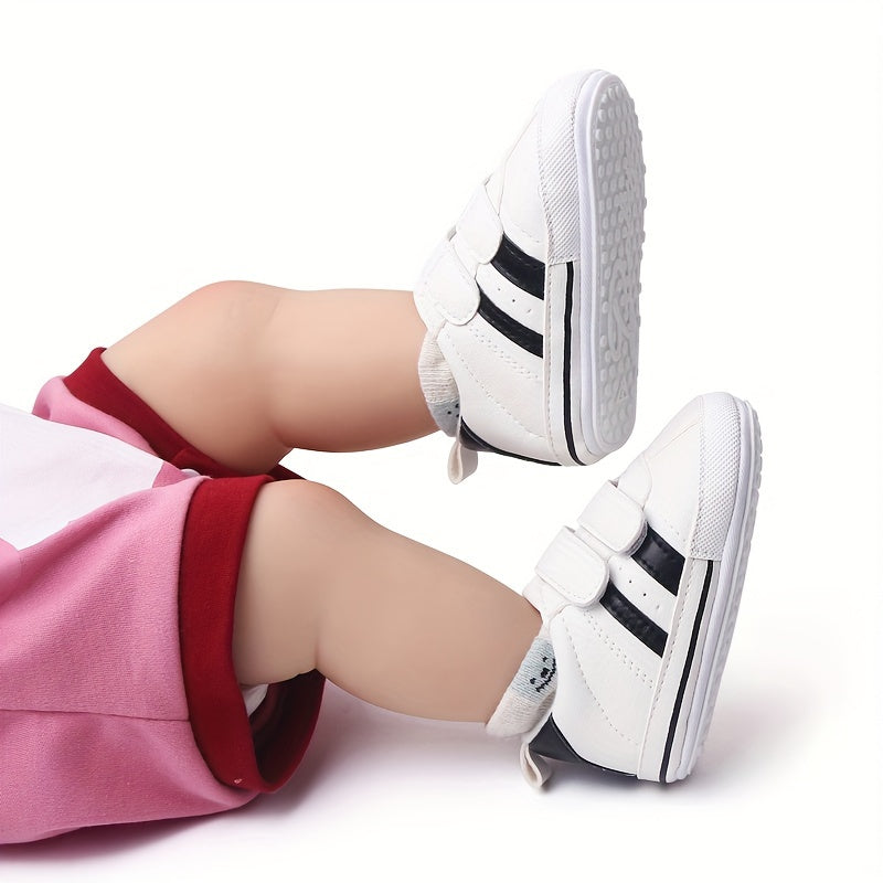 Baby Girls Striped First Walkers Sneakers Low Top Microfiber Leather Rubber Sole All-Season