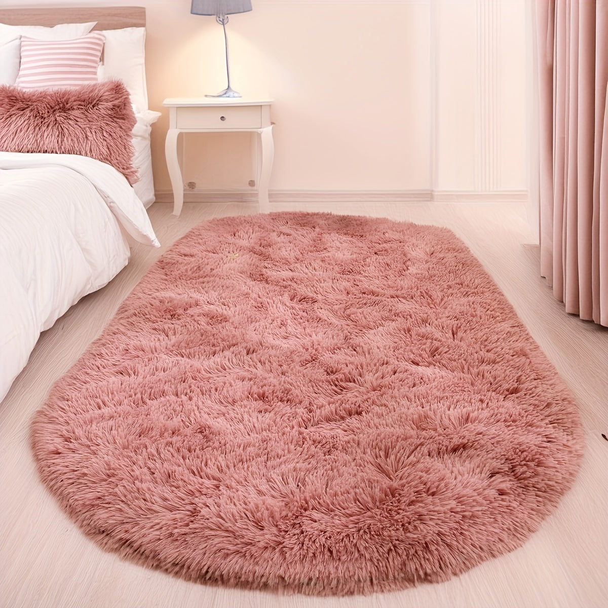 Soft Fluffy Oval Shaggy Area Rug for Bedroom Living Room with Thick Sponge