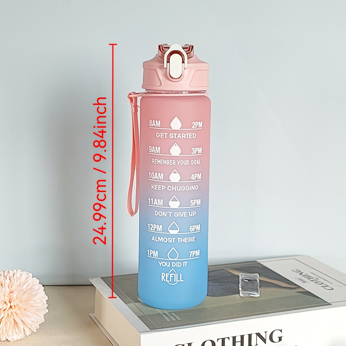 Gradient Water Bottle with Straw and Time Marker, Leakproof Sports Cup