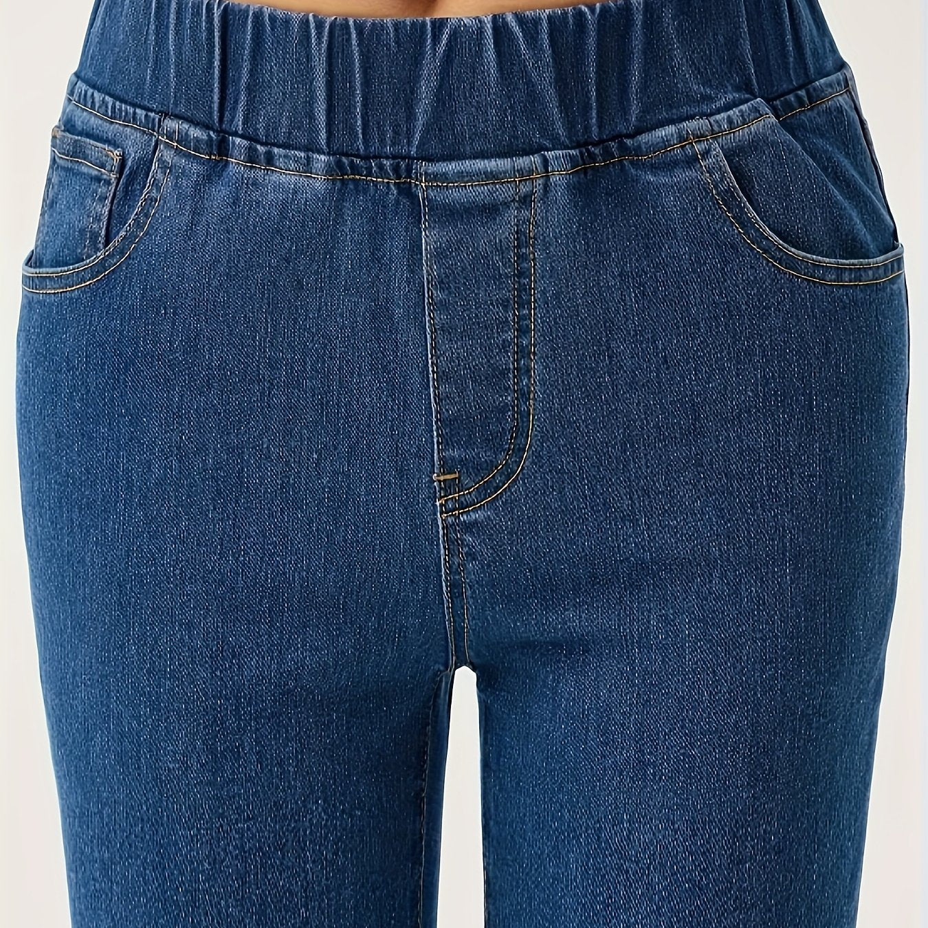 Women's Plus Size Stretch Denim Jeans Casual Mid-Rise Slim Fit Solid Color