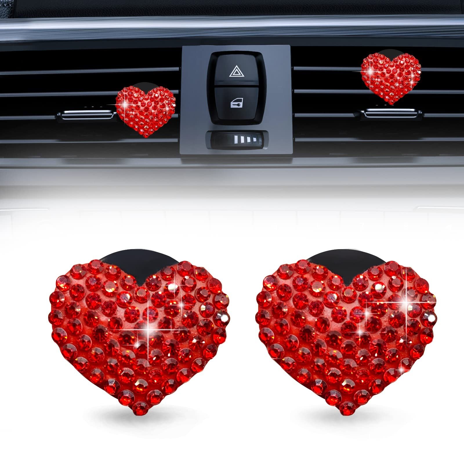 2PCS Clips de difusor de aroma para coche en forma de corazón de cristal, accesorios decorativos para coche