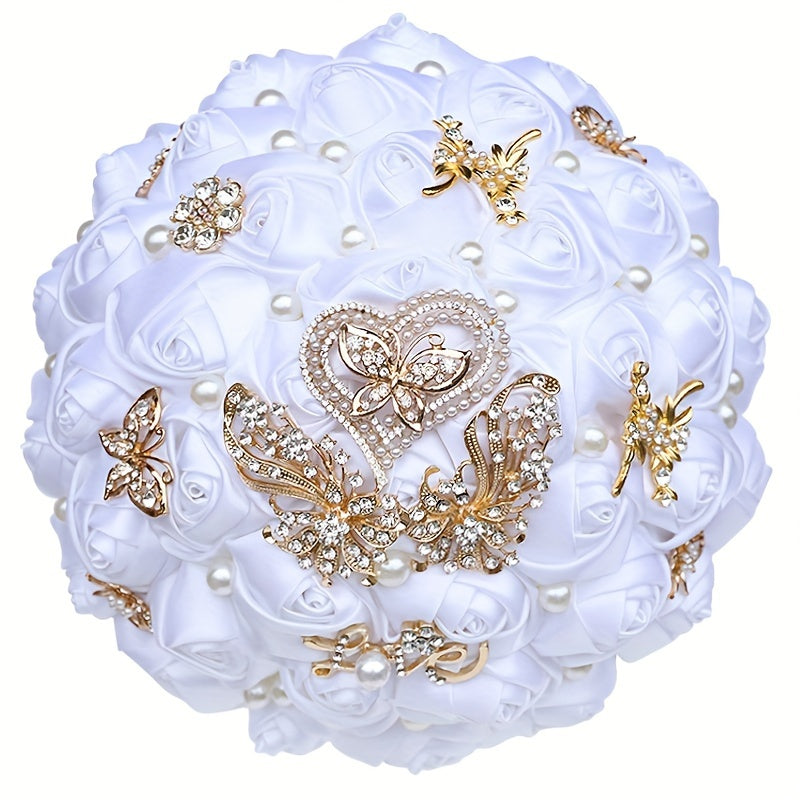Vintage Wedding Bouquet Flower with Rhinestone Pearl Butterfly Embellishments