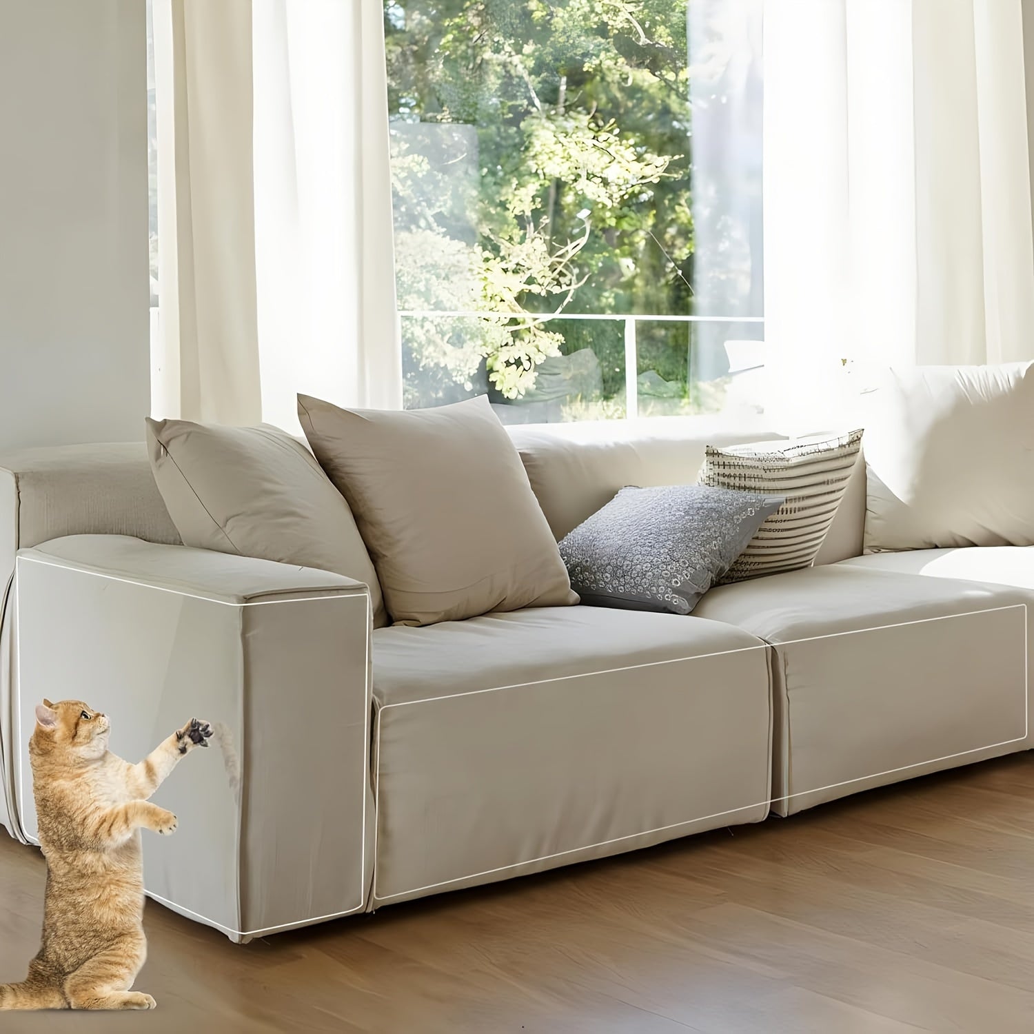 Transparent PVC Self-Adhesive Sofa Protector for Cats 299.72x29.97cm