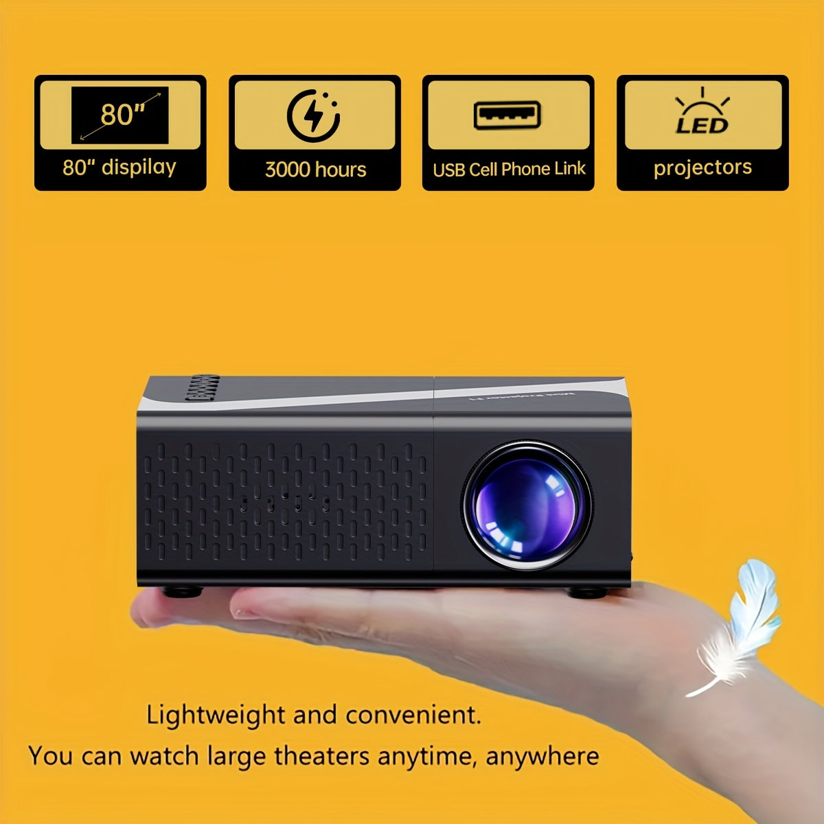 Домашний кинотеатр проектор с пультом дистанционного управления, соотношение сторон 4:3, совместим с USB и смартфонами