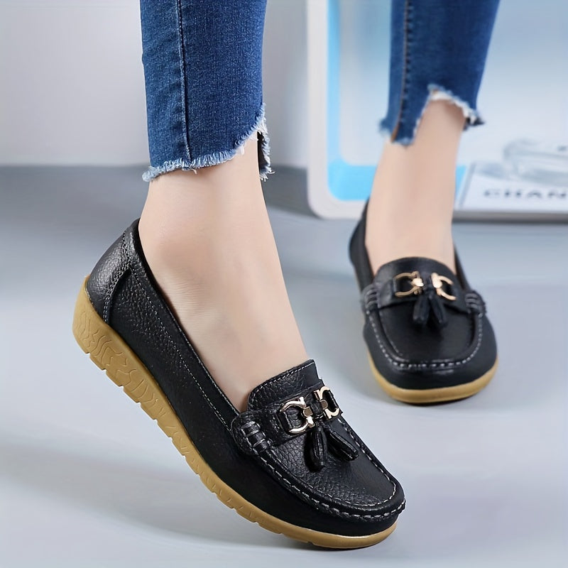 Women's Low Wedge Bowknot Loafers Solid Color Round Toe Slip-On Shoes