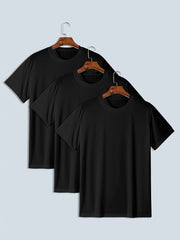 Pack de 3 camisetas de manga larga para hombre de talla grande en poliéster sólido para verano