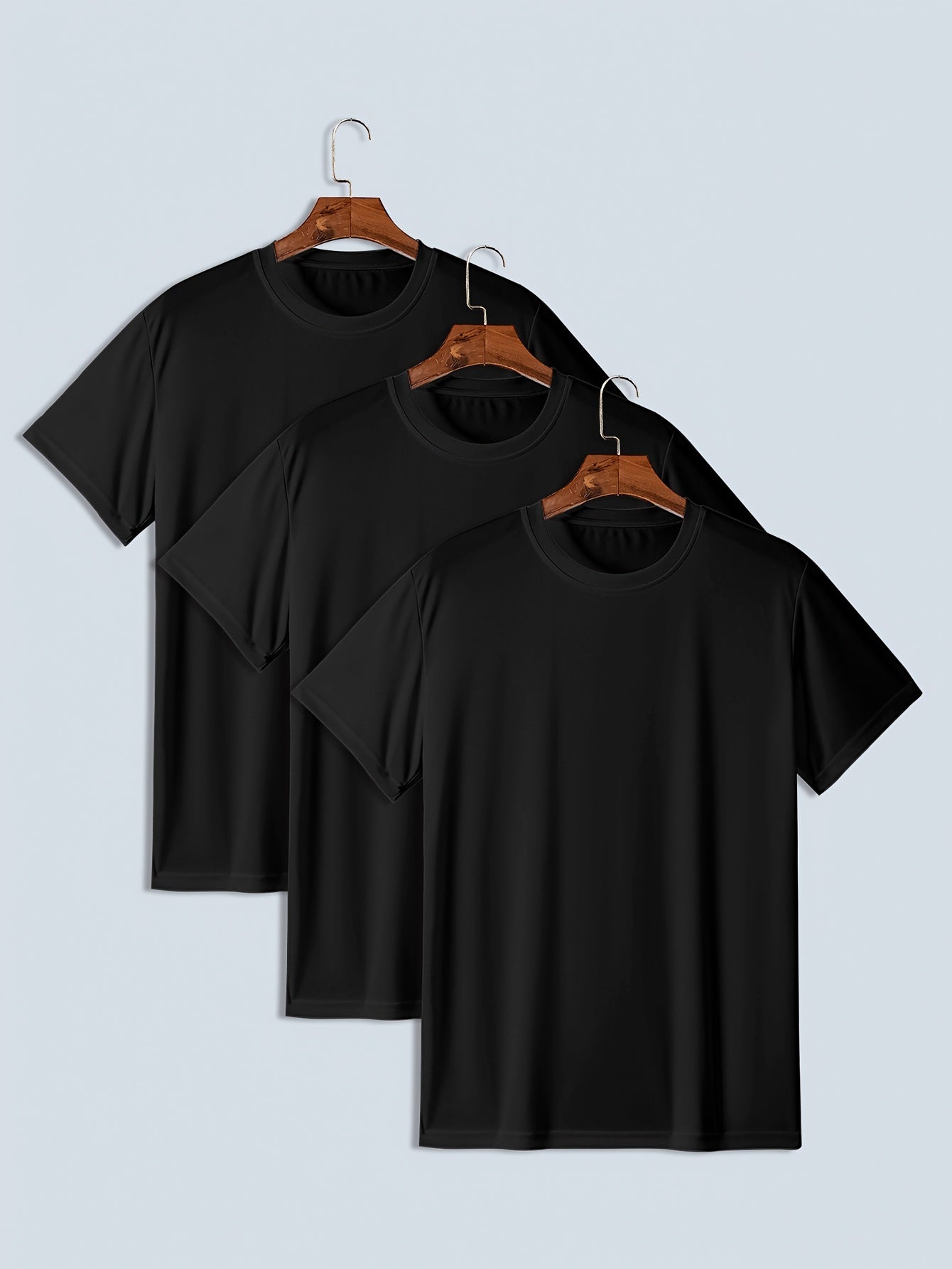 Pack de 3 camisetas de manga larga para hombre de talla grande en poliéster sólido para verano