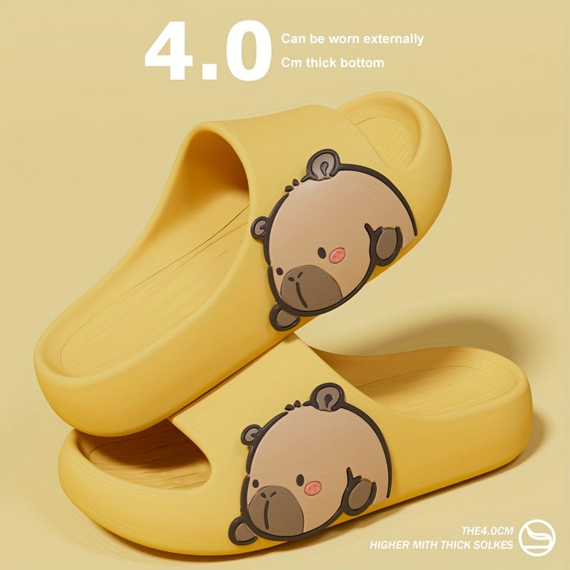 Women's EVA Slides Open-Toe Summer Sandals Black Yellow Beach & Indoor