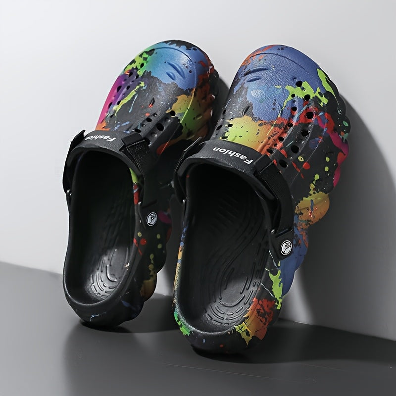 Men Women's Large-Sized Trendy Graffiti Clogs Breathable Non-Slip Outdoor