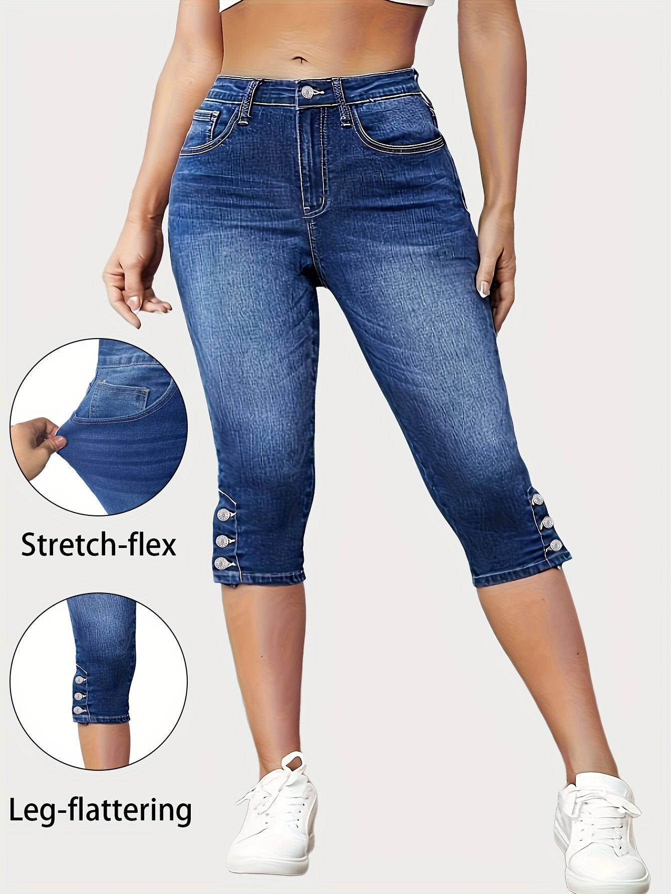 Women's Plus Size Denim Capris High Waist Stretch Casual Pants