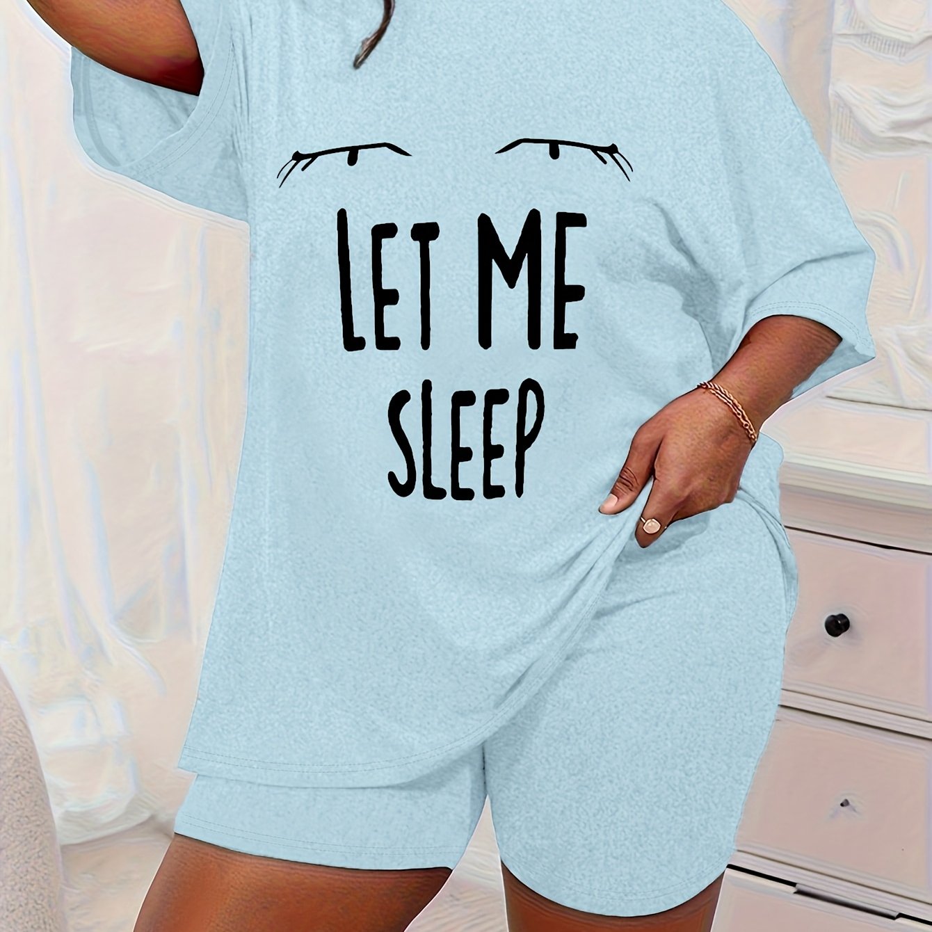 Women Plus Size Leopard Print Sleepwear Set Short Sleeve T-Shirt Shorts