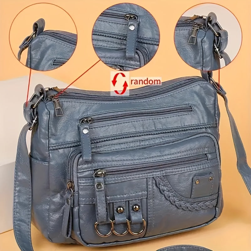 Black Crossbody Bag for Women with Zippers and Polyester Lining
