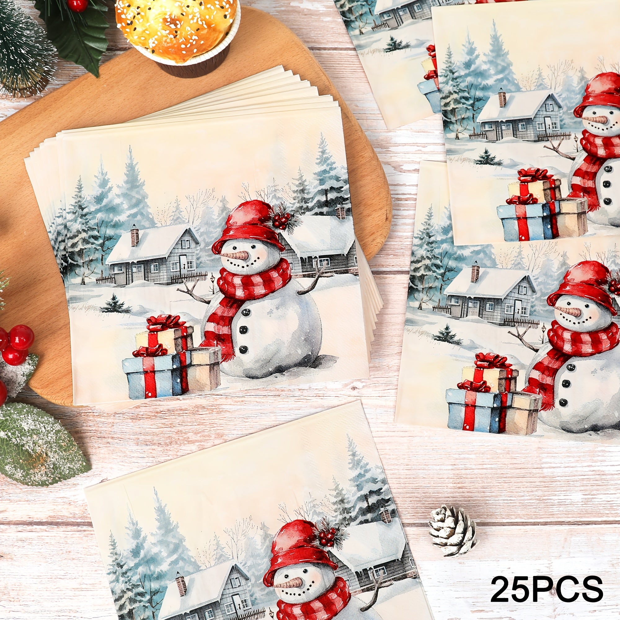 2-Ply Disposable Paper Napkins for Holiday Parties Christmas Snowman Design