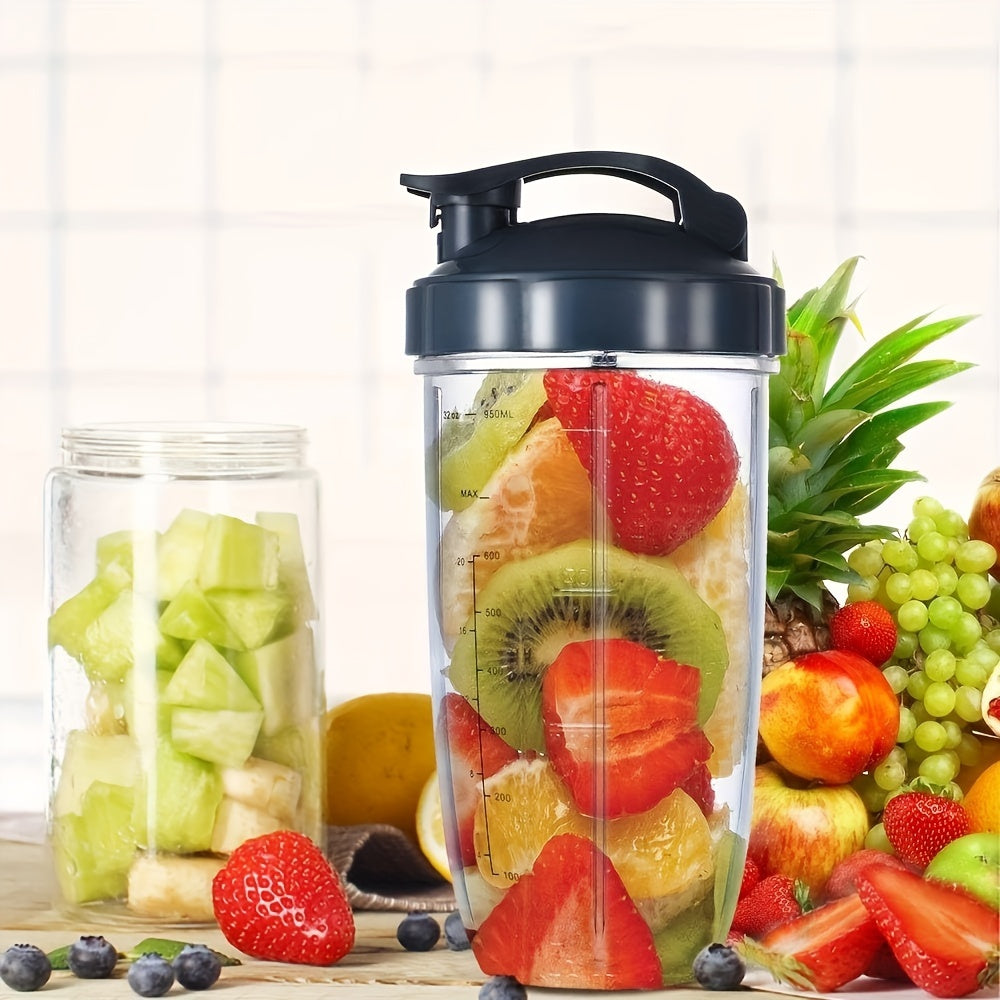 Smoothie va sharbatlar uchun 32oz shaffof plastmassa blender stakani, flip-top qopqog' bilan
