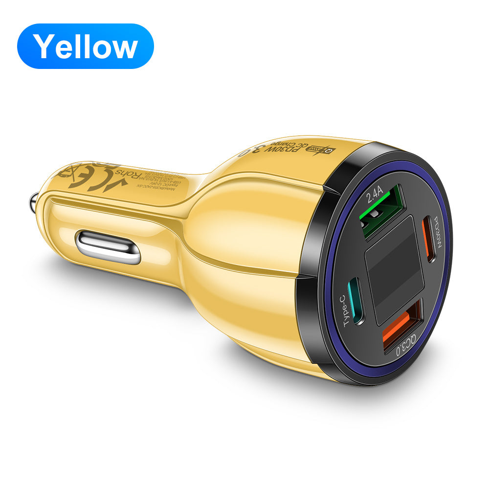 4-port tez avtomobil zaryadkasi raqamli displey bilan PD QC 3.0 Type C ko‘p qurilma uchun zaryadlash