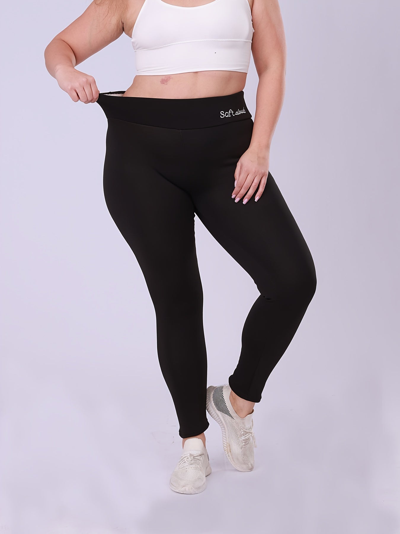 Женские леггинсы большого размера с флисовой подкладкой, высокая талия, теплые и толстые, зимние, темно-синий