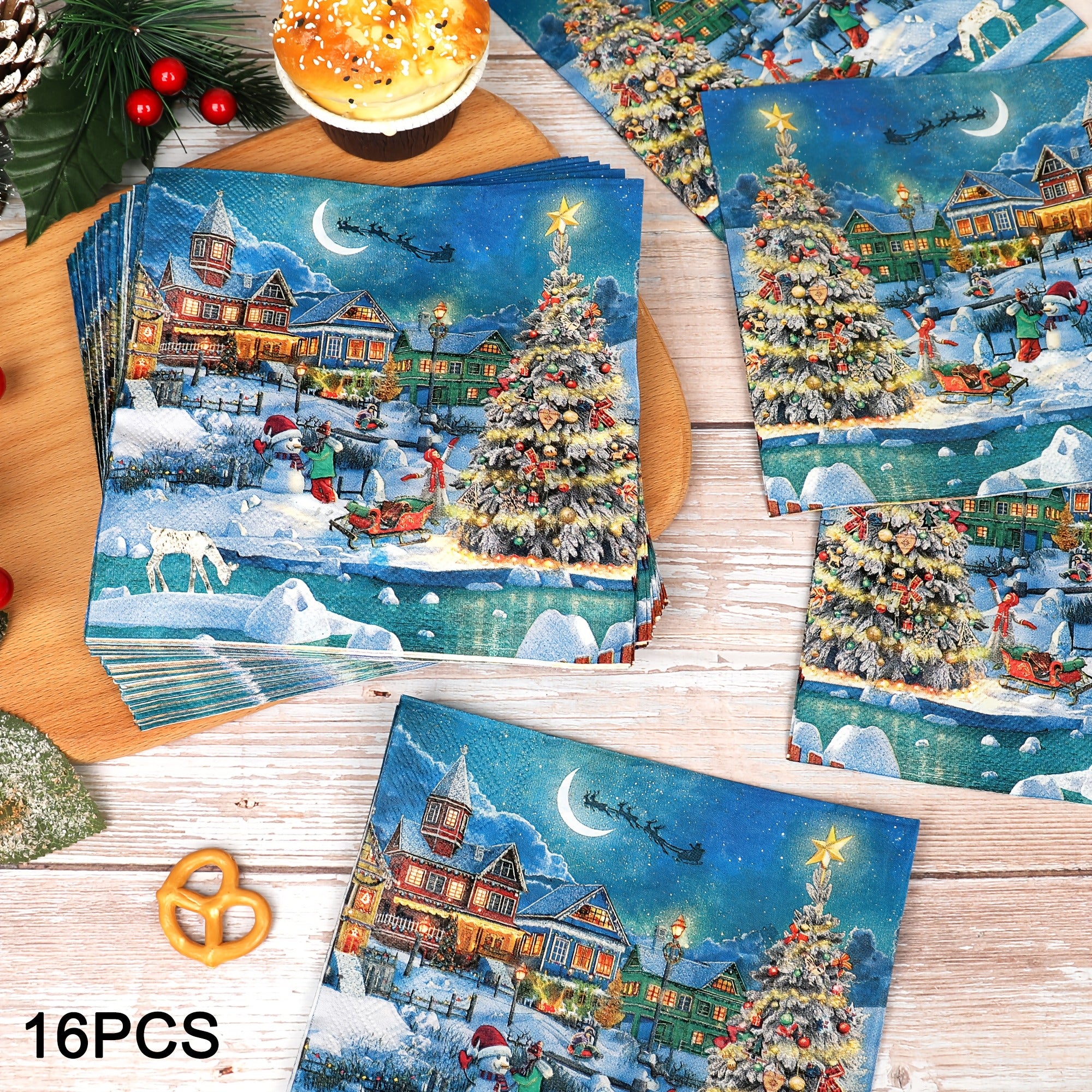 Christmas Tree Pattern Disposable Napkins Pack 2-Ply Eco-Friendly Paper for Holiday Dining