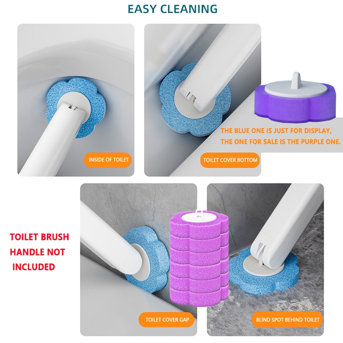 Replaceable Toilet Brush Set with 2 Replacement Heads in Yellow and Purple