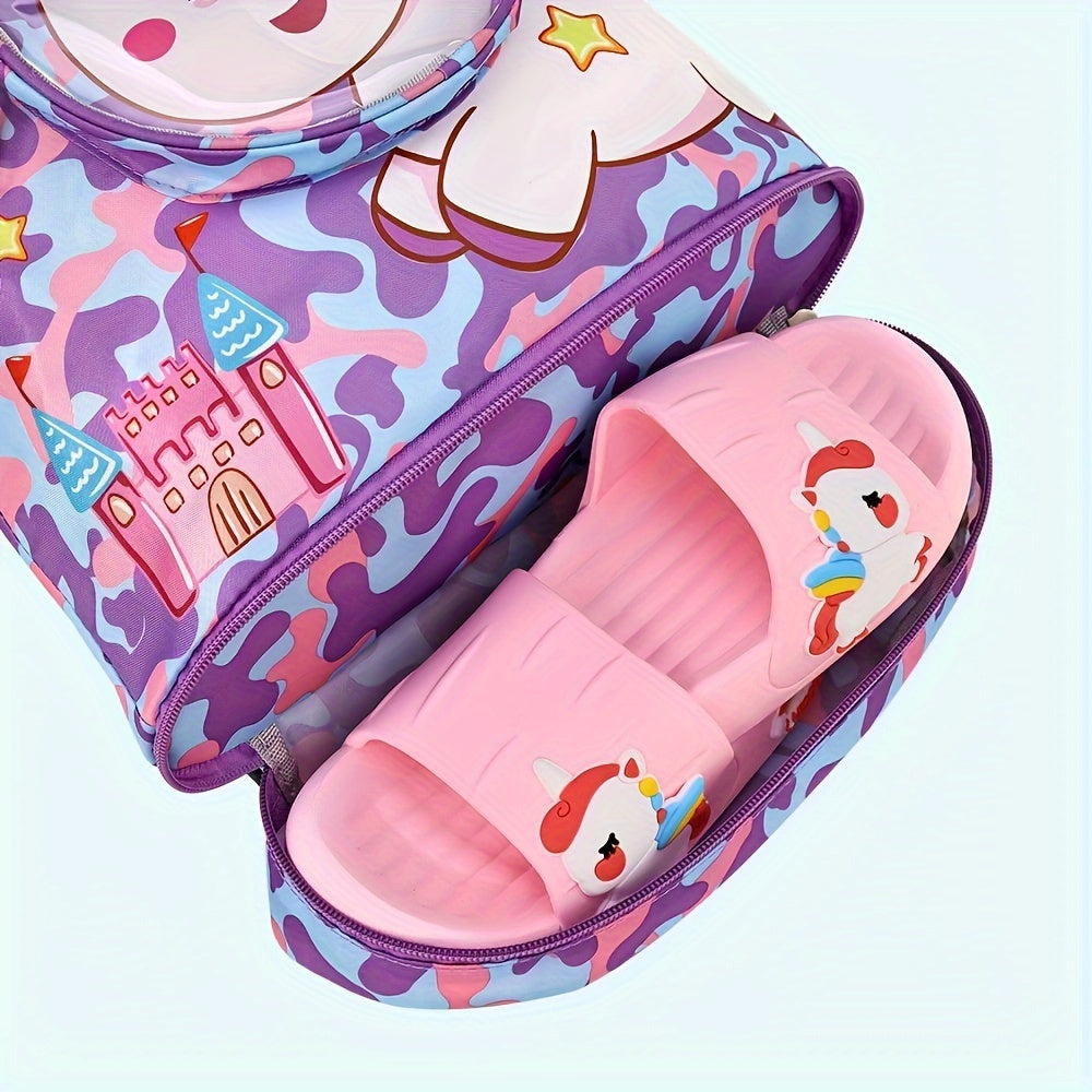 Purple Waterproof Sports and Travel Bag with Dry Wet Separation and Cartoon Design
