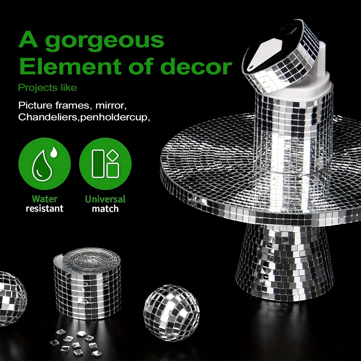 Turli hunarlarni, masalan, vaza, piyola va foto ramkalar uchun ichki va tashqi bezatish uchun oynali mozaika plitalari.