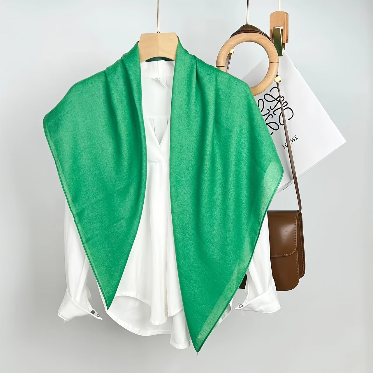 Elegant Women's Monochrome Square Scarf with Thin, Breathable Linen Feel - 89.92cm - Minimalist Style, Windproof, Sunscreen - Perfect Head Wrap