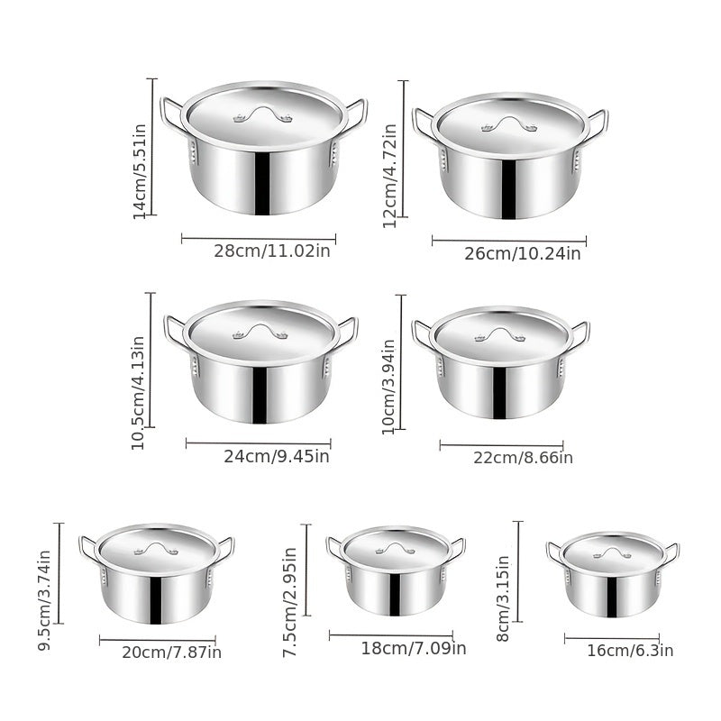 Set of Seven Aluminum Cooking Pots with Thickened Cross-Border Soup Pot Set 14-26cm