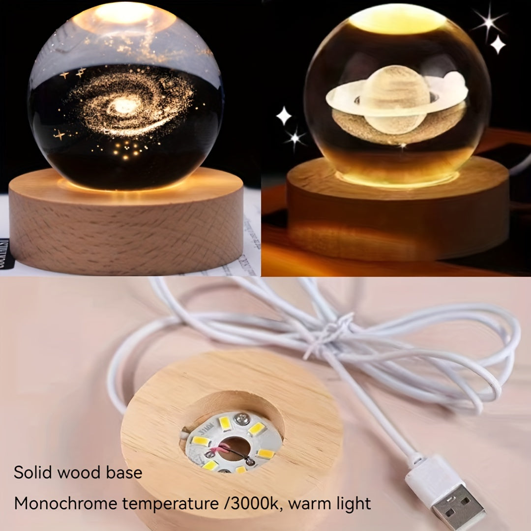 Crystal Ball Night Light with Wooden Base LED Tabletop Lamp for Bedroom Energy Efficient Uplight