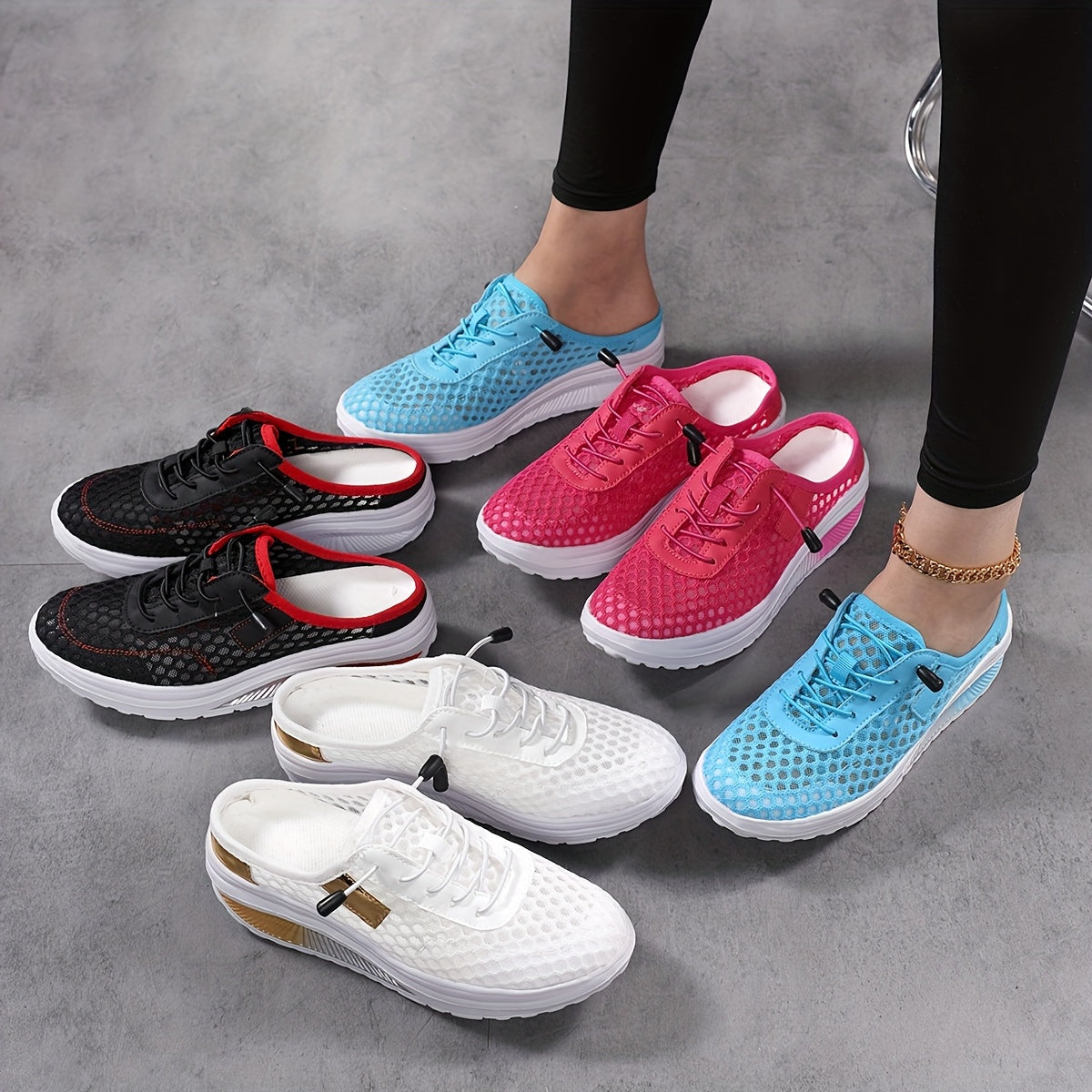 Ayollar uchun nafas oladigan tarmoqli oson kiyiladigan poyabzal, yengil yozgi oyoq kiyimlari