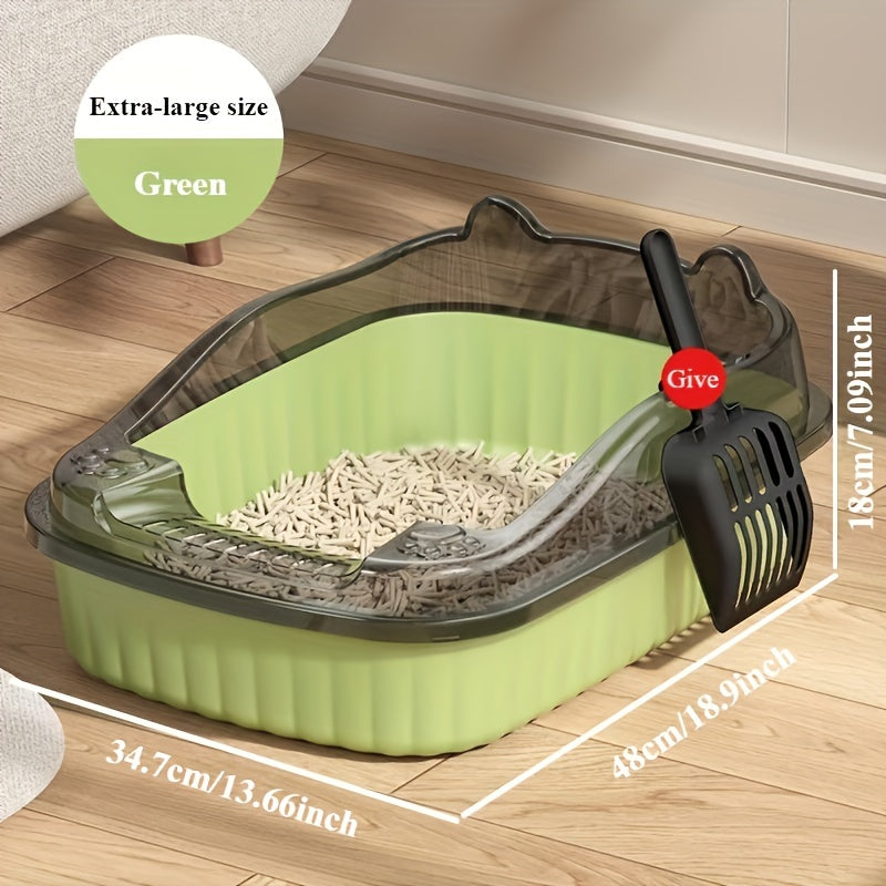 Caja de arena para gatos grande semi cerrada con protector contra salpicaduras, pala, duradera de ABS, fácil de limpiar, disponible en 3 colores