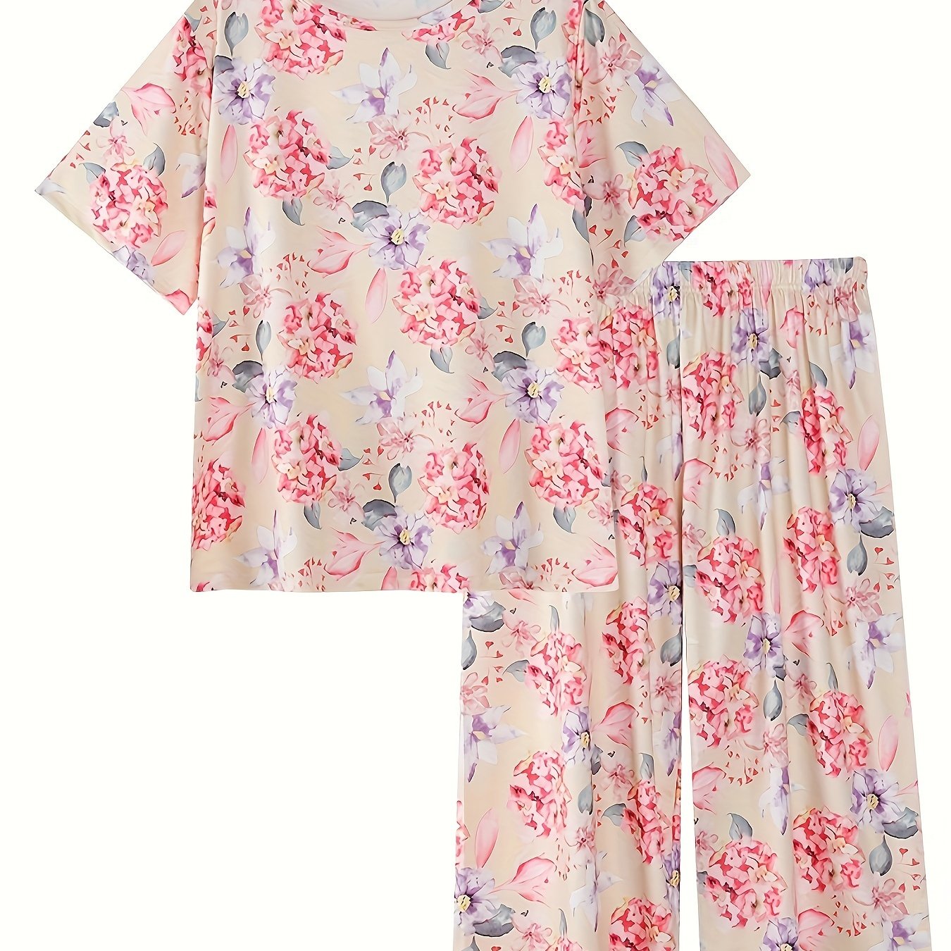 Women's Floral Print Pajama Set with Shorts and Seven-Eighth Pants
