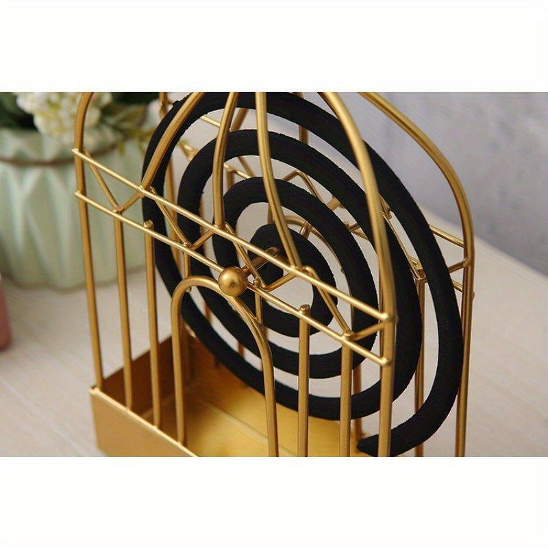 Metal Mosquito Coil Holder with Hanging Bird Cage for Indoor Outdoor Use