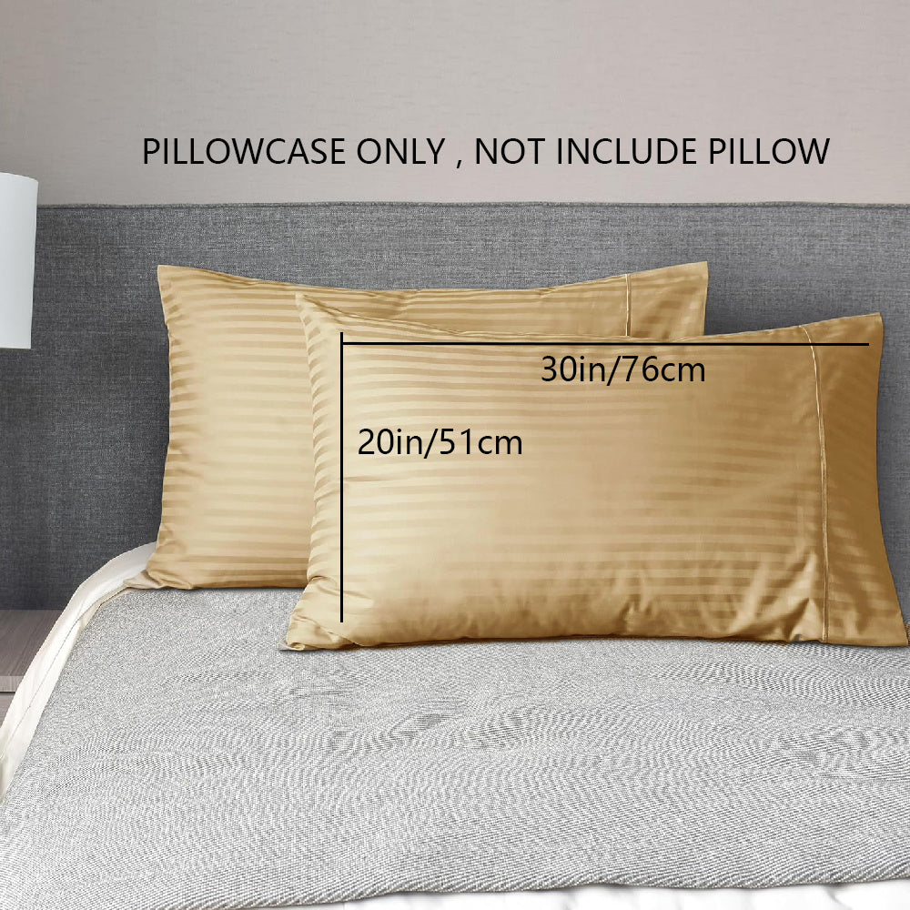 Striped Pillowcases Soft Breathable Woven Polyester Machine Washable Lightweight 90gsm