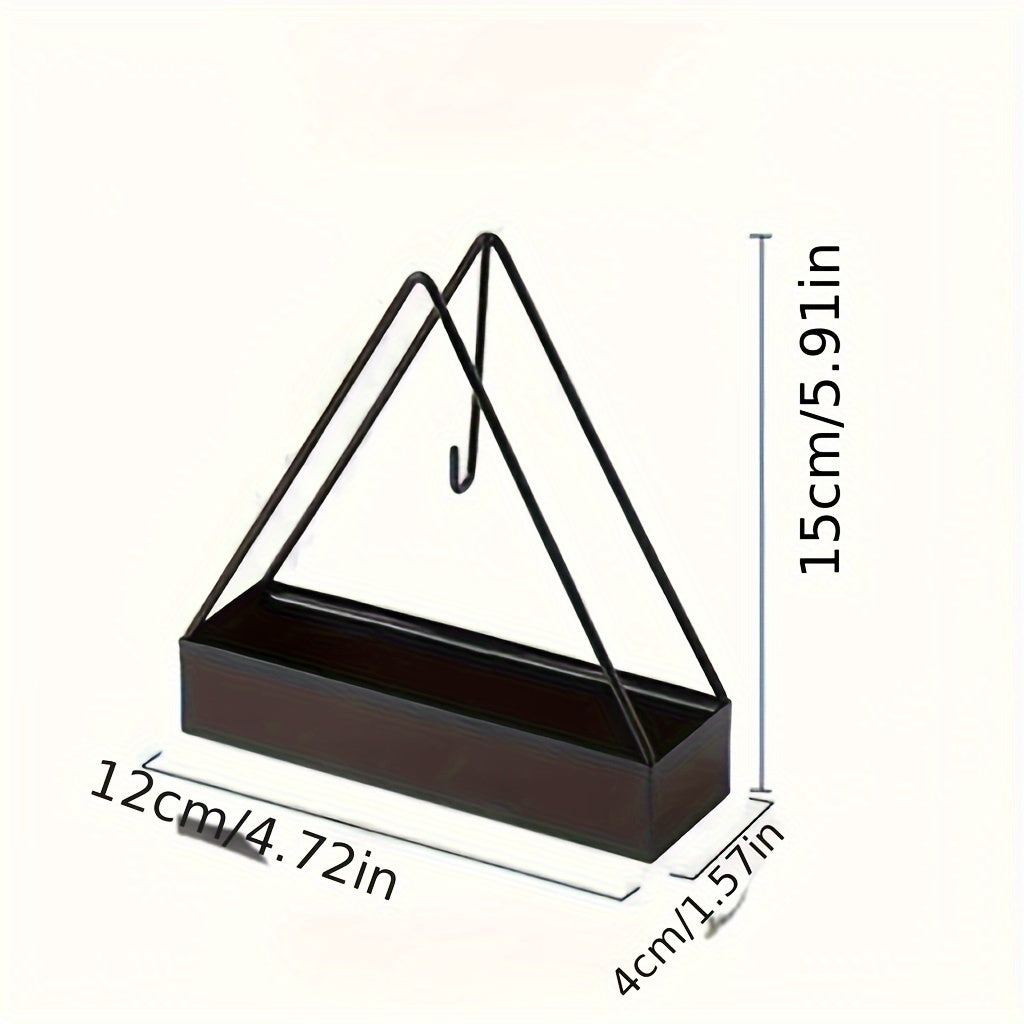 Black Metal Mosquito Coil Holder with Triangular Design and Wooden Spiral Insert