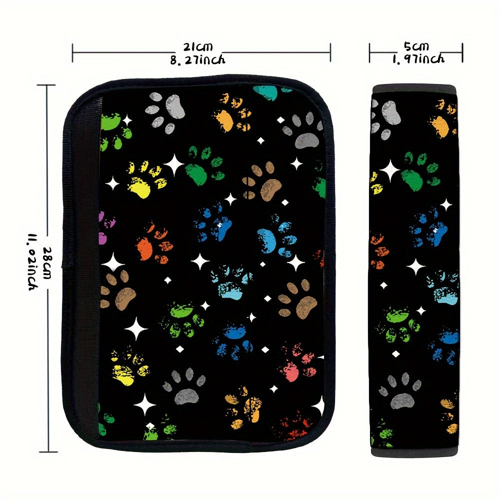 Universal Car Seat Belt Cover Colorful Paw Print Stars Travel Shoulder Pad