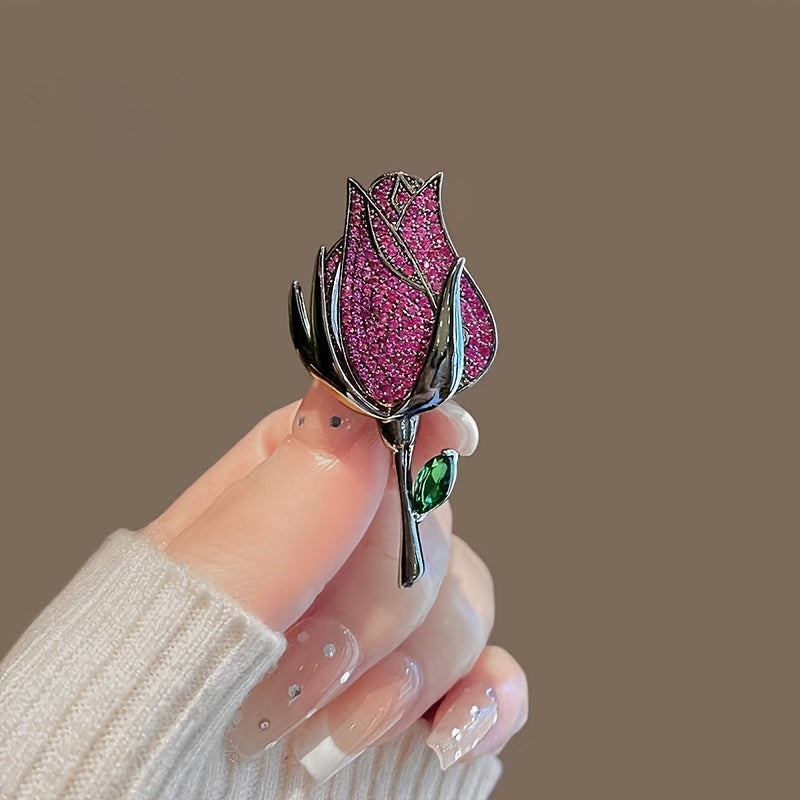 Elegant Rose Flower Brooch Pin Rhinestone Jewelry for Men and Women
