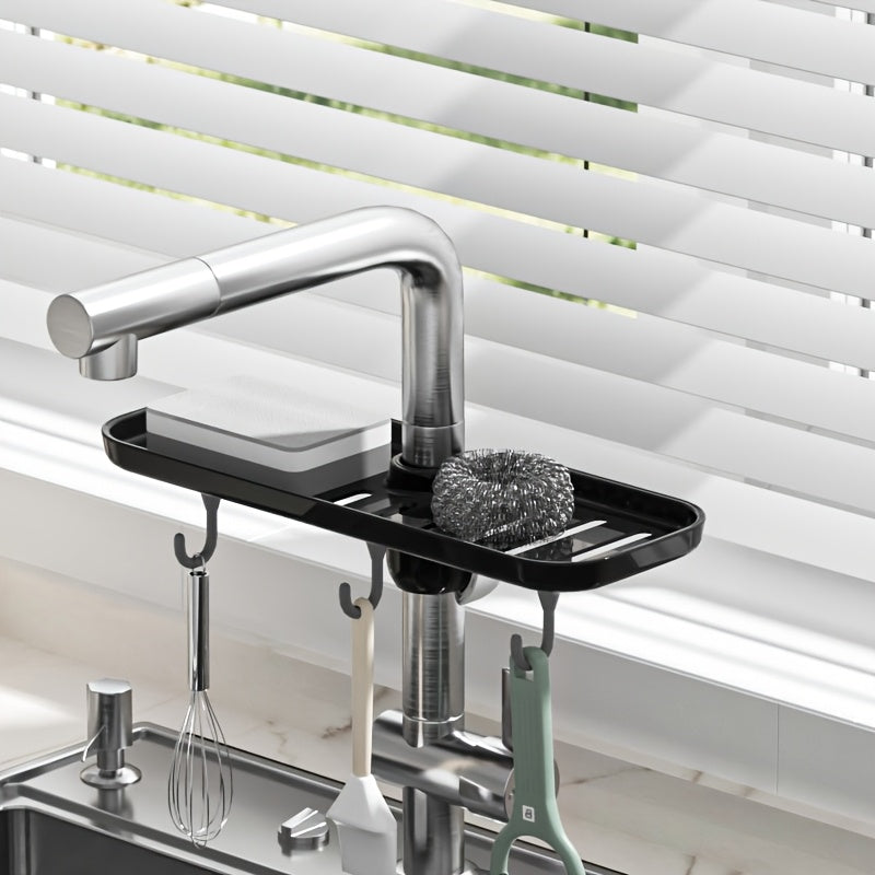 Organizador de plástico contemporáneo para fregadero de cocina con estante y ganchos