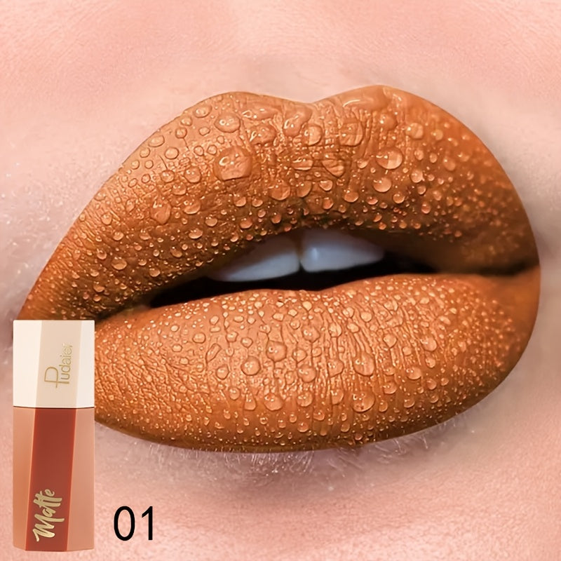 Tinte de labios mate y resistente al agua para mujer, con acabado en terciopelo y tono nude de larga duración