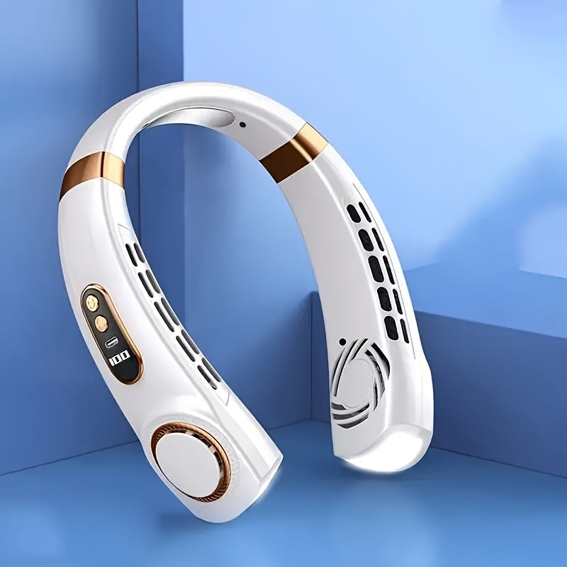 USB Neck Fan with Adjustable Speed LED Display Rechargeable Battery Lightweight for Outdoor Activities