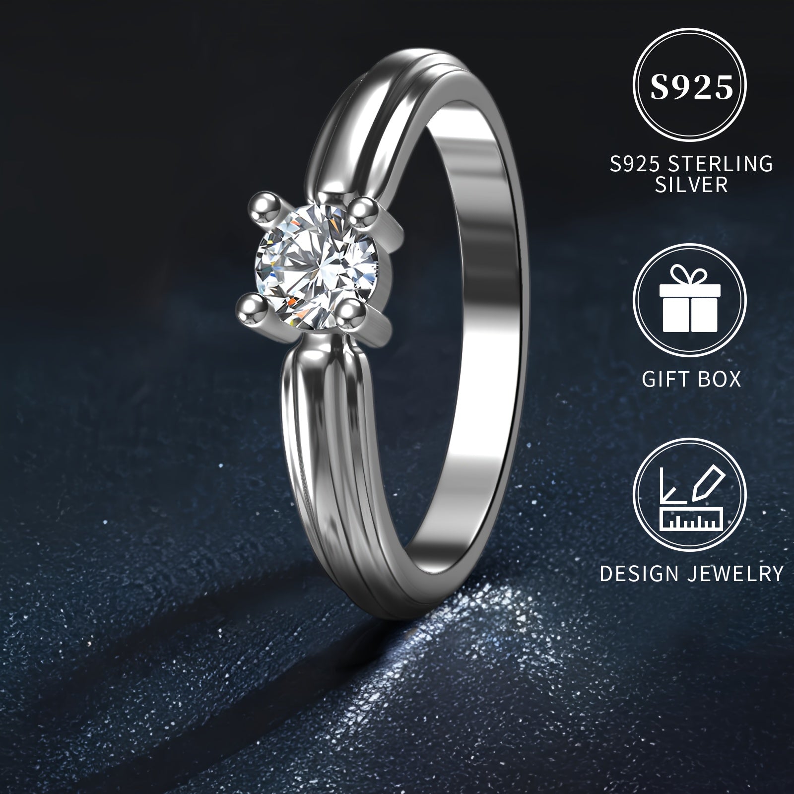 Sterling Silver Ring with Synthetic Zirconia Elegant Classic Jewelry for Daily or Special Occasions