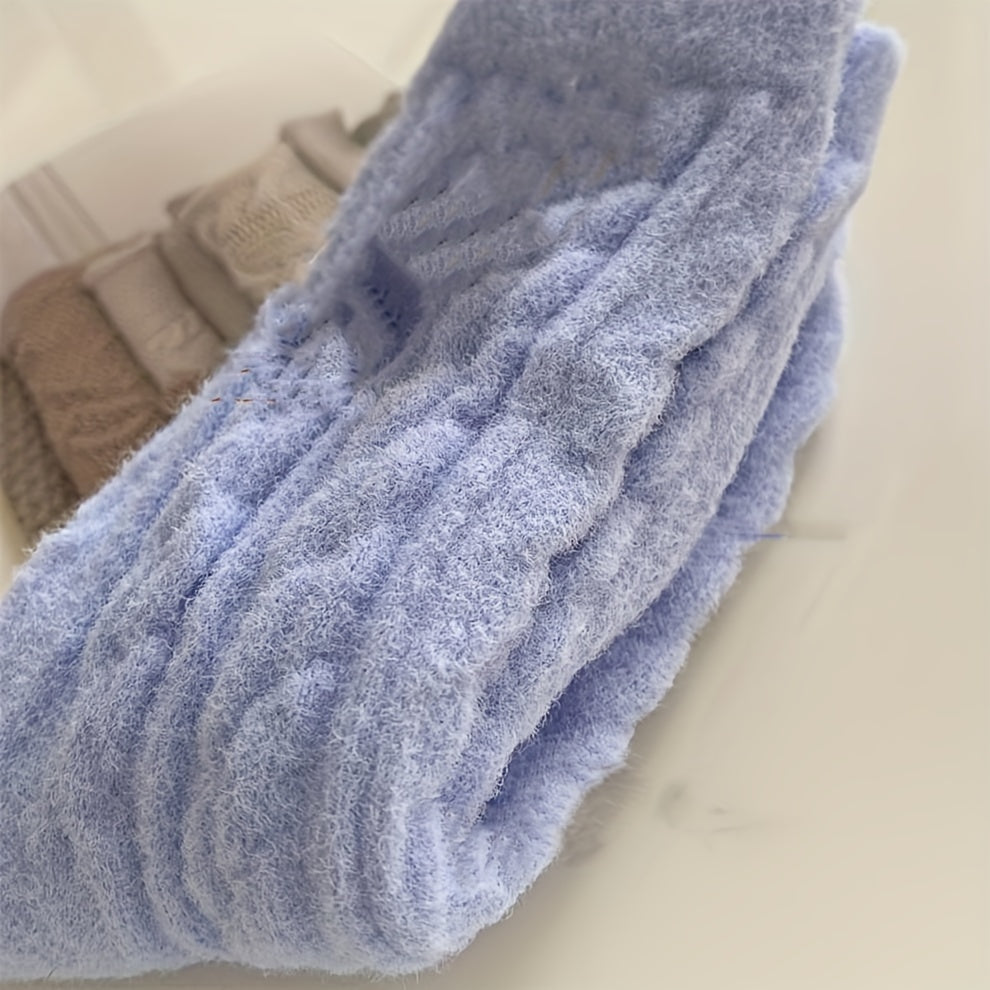 Calcetines de felpa hasta la rodilla para mujer, 5 pares, de punto cálido, color sólido