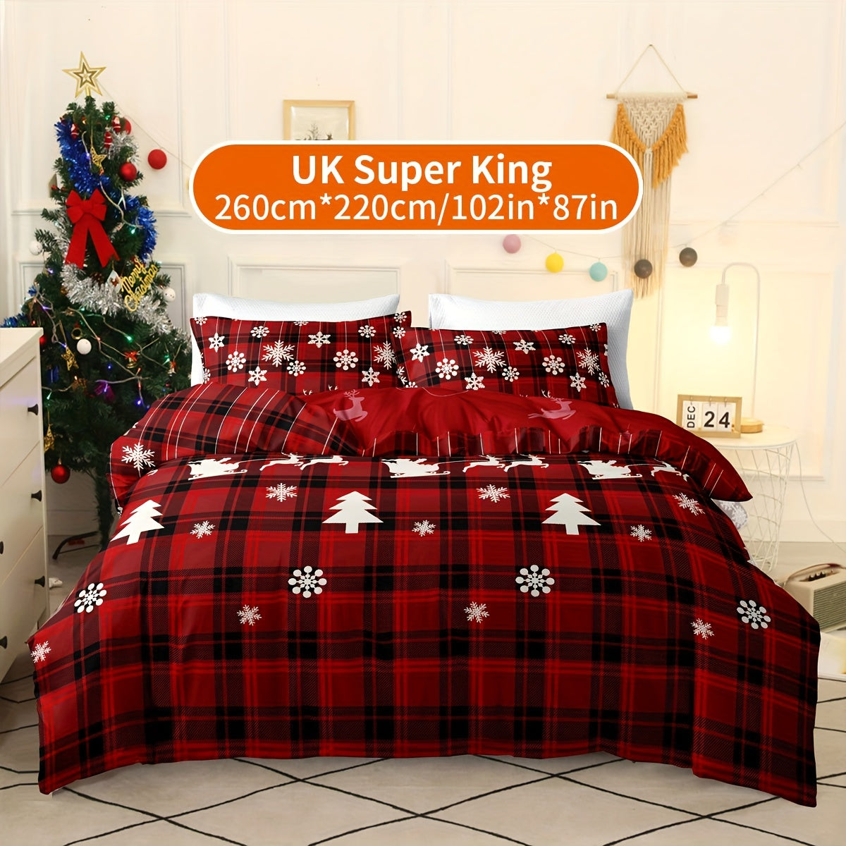 Christmas Themed Bedding Set 3 Pieces Quilt Cover with Elk Snowflake Design