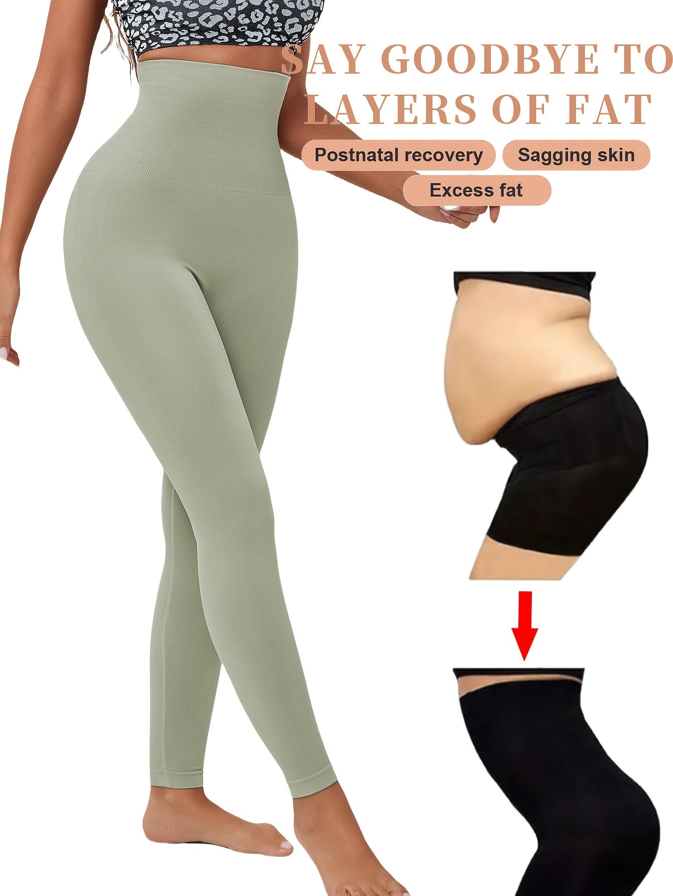 High-Waisted Yoga Pants Tummy Control Seamless Silicone Waistband Butt-Lift Solid Knit Fabric