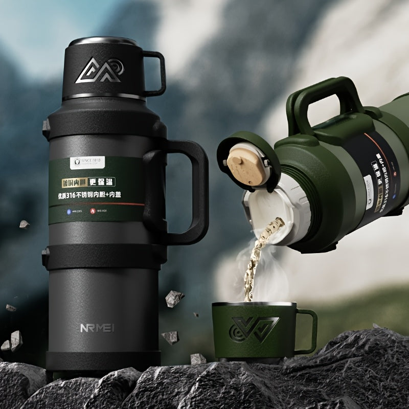 NRMEI izolyatsiyalangan zanglamas po'latdan yasalgan suv shishasi - 2000ML, Nilon tasma dizayni bilan, sayohat va ochiq havoda foydalanish uchun ideal, BPA-siz, bir marta bosish bilan ochiladigan, katta sig'imli, 14-fevral uchun mos.