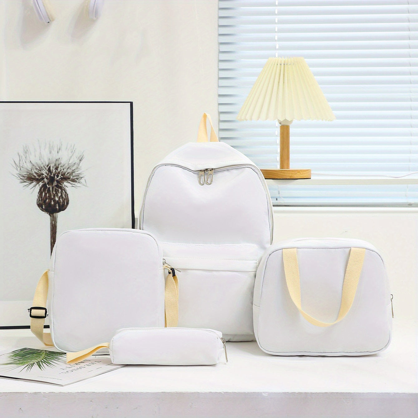 4 ta ruksak, kesish sumkasi, qo'l sumkasi va qalam sumkasi klassik bir xil ranglarda. Ayollar va erkaklar uchun tasodifiy sayohat uchun mos, katta sig'imga ega. Maktab qizlari va talabalar uchun ideal.