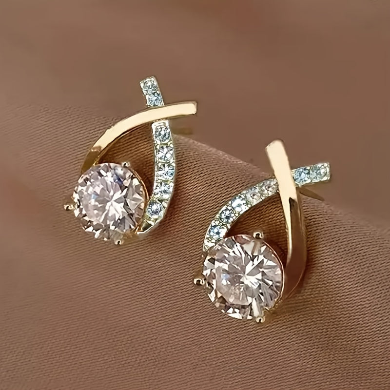 Women's Gold Tone Cross Stud Earrings with Cubic Zirconia