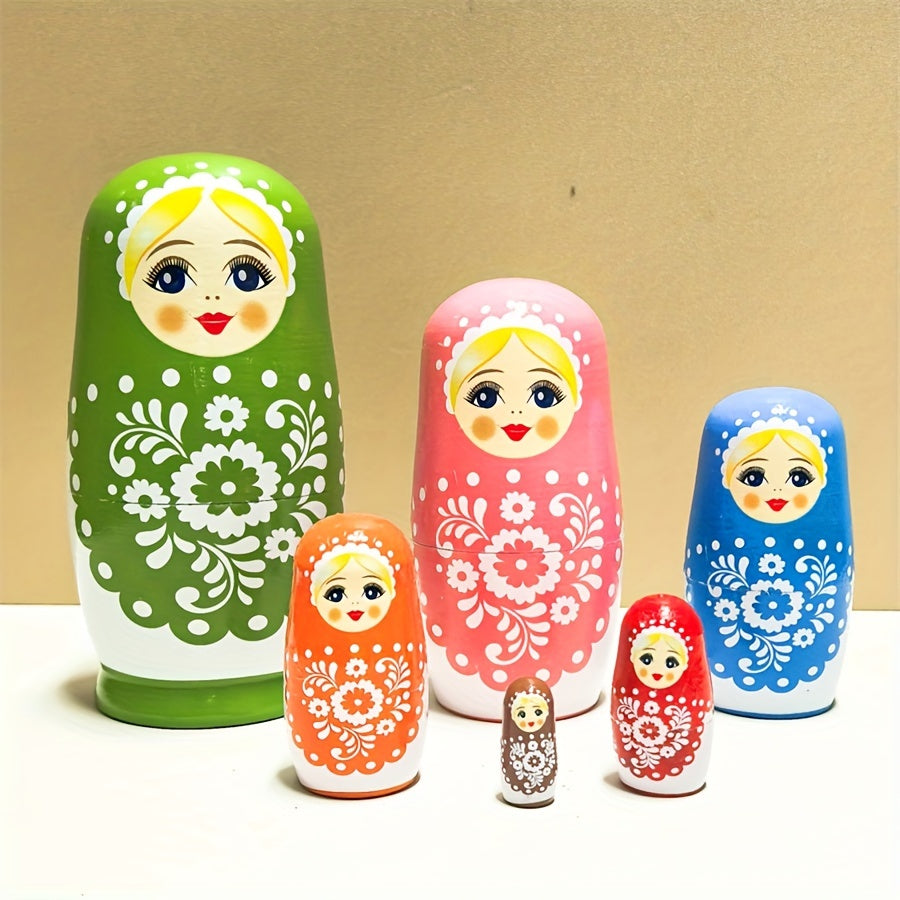 Colorful Handcrafted Wooden Nesting Dolls Set for Gifts and Decorations