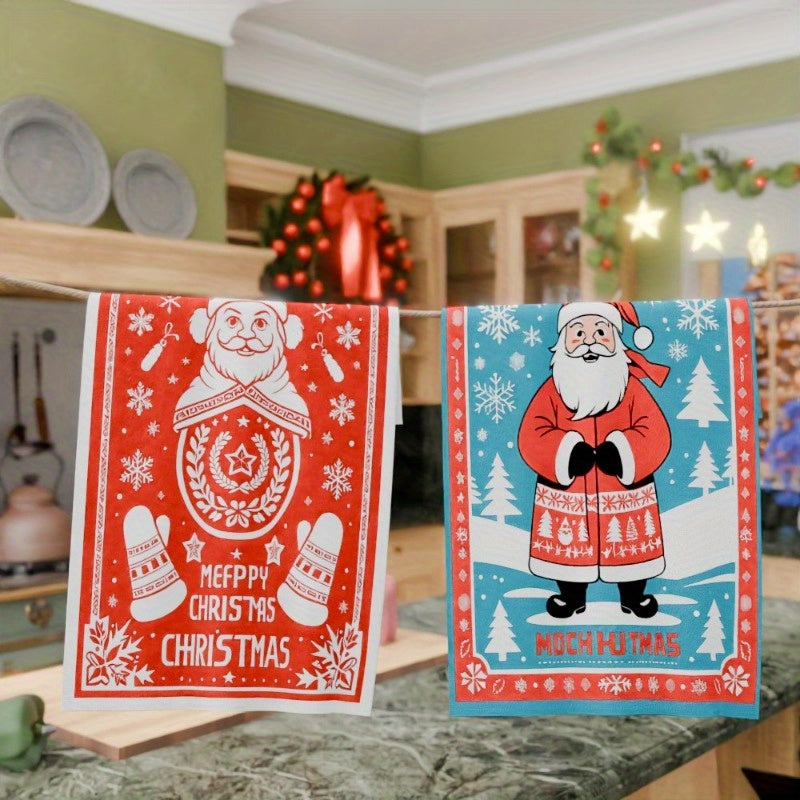 Set of 2 Christmas Wintertime Kitchen Towels 18x26 Inches Soft Festive Decor