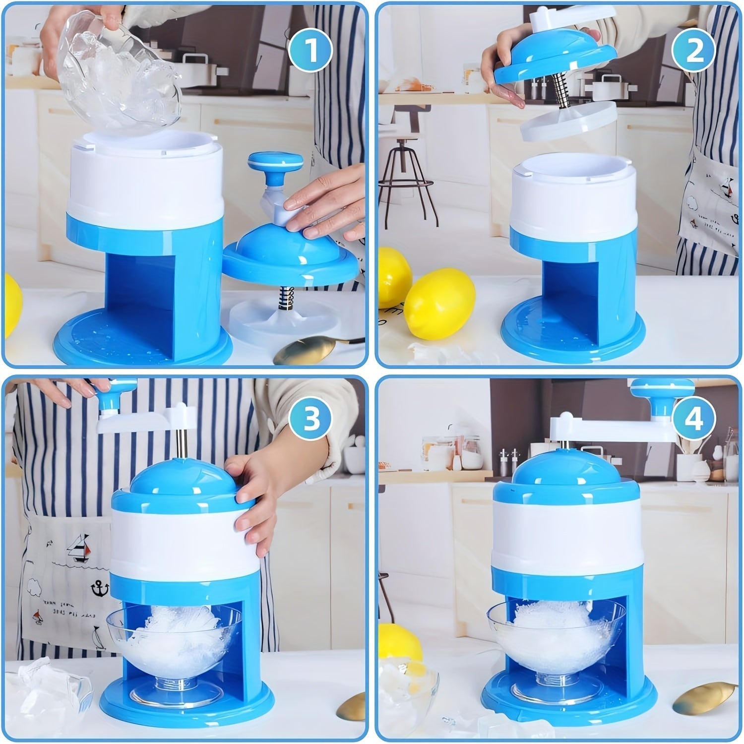 Portable Snow Cone Shaved Ice Maker Blue White Hand Crank Summer Party