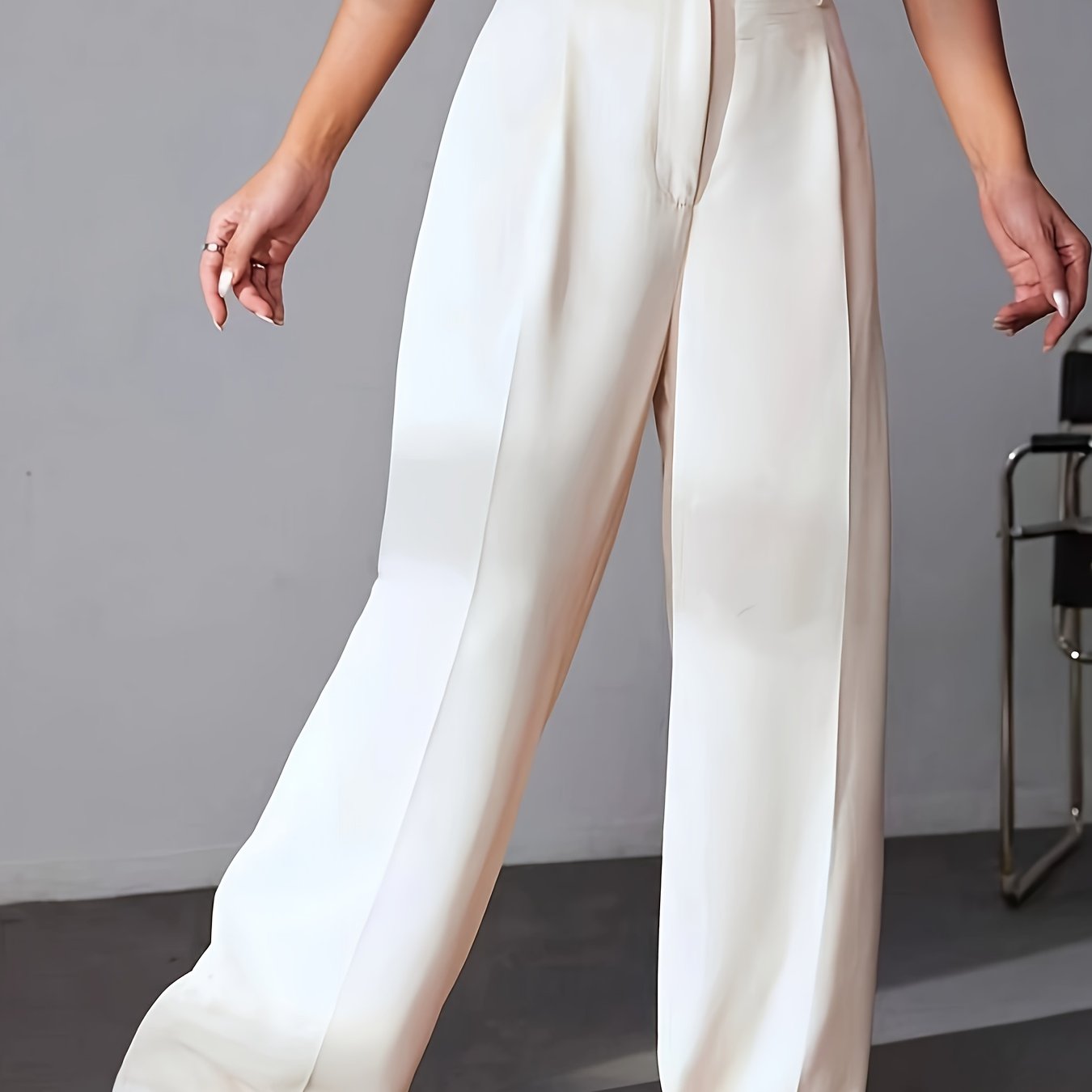 Women's High-Waisted Wide Leg Pants Solid Color Office Wear Polyester Elegant